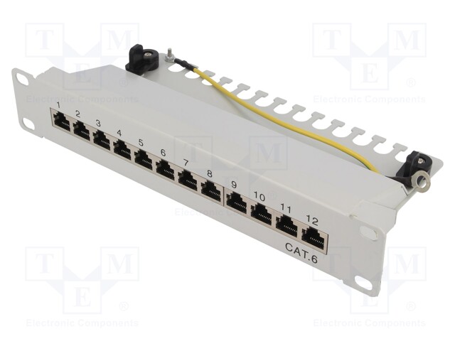 Patch panel; RJ45; Cat: 6; RACK; Colour: grey; Number of ports: 12