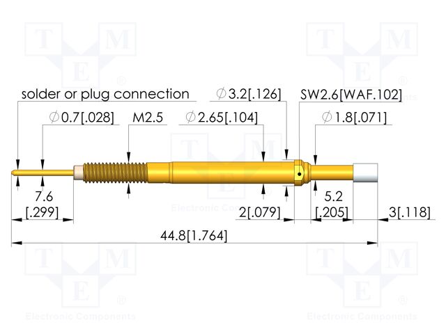 Test needle; Spring compression: 4mm; 5mm; 3A; plastic; Ø: 2.3mm