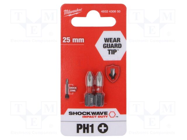 Screwdriver bit; Phillips; PH1; Overall len: 25mm; 2pcs.
