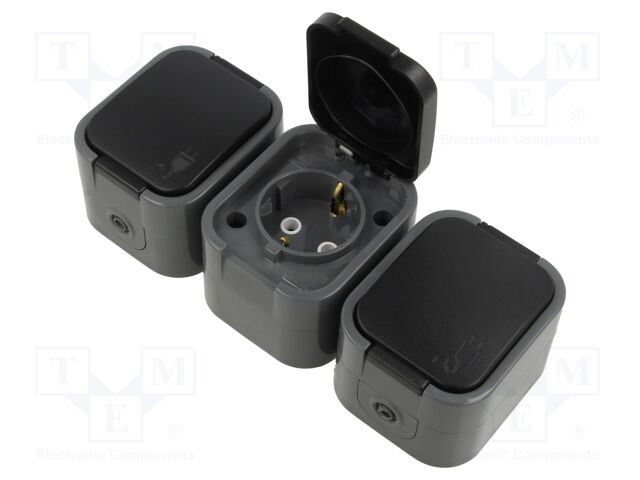 Connector: AC supply; socket; 2P+PE; 250VAC; 16A; grey; wall mount