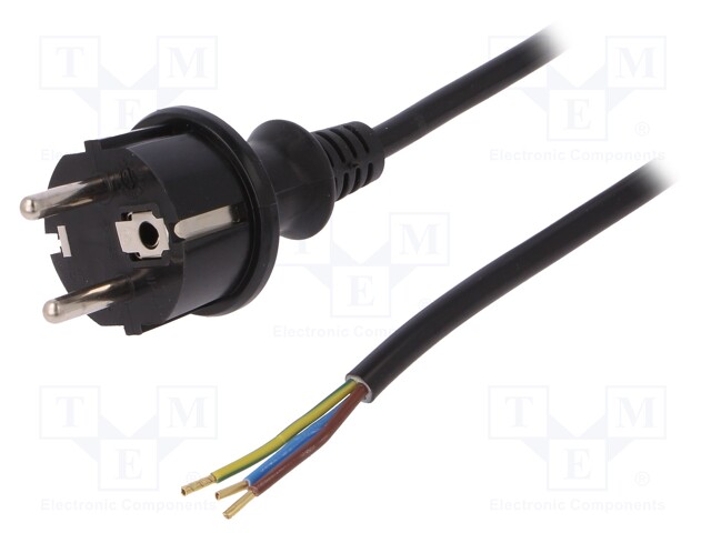 Cable; SCHUKO plug,CEE 7/7 (E/F) plug,wires; 3m; black; PVC; 16A