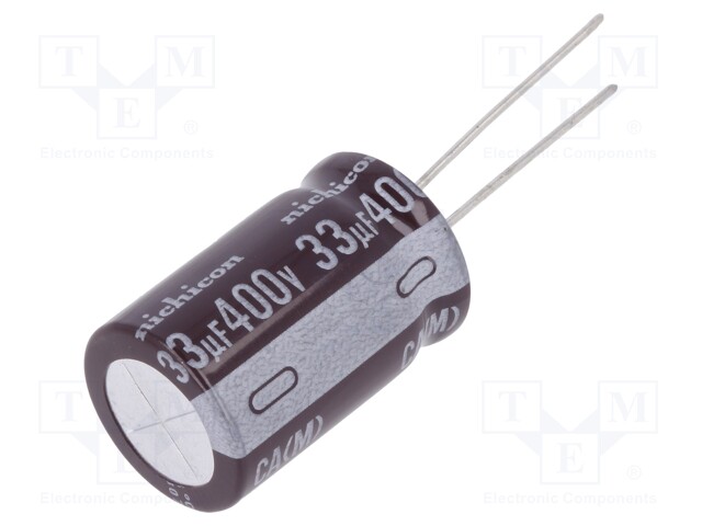 Capacitor: electrolytic; THT; 33uF; 400VDC; Ø16x25mm; Pitch: 7.5mm