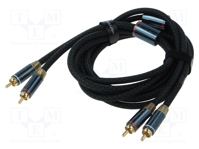 Cable; RCA plug x2,both sides; 3m; Plating: gold-plated; black