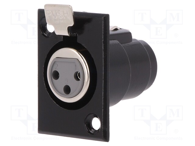 Socket; XLR; female; PIN: 3; with push button; soldering; black