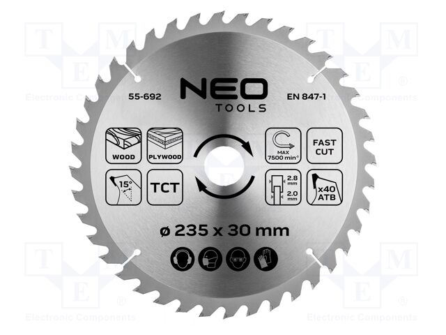 Circular saw; Ø: 235mm; Teeth: 40; cemented carbide; Øhole: 30mm