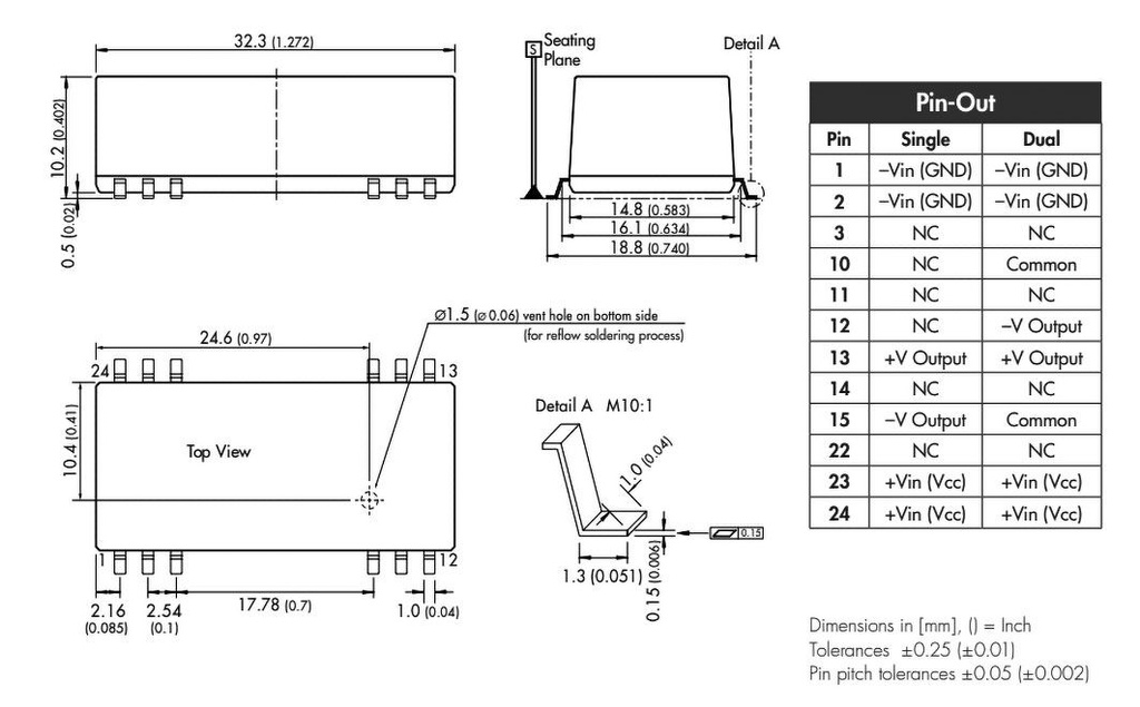 Converter: DC/DC; 3W; Uin: 18÷36V; Uout: 15VDC; Uout2: -15VDC; SMD