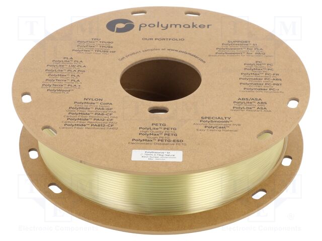 Filament: PVA; 1.75mm; natural; 215÷225°C; 750g; PolyDissolve™ S1
