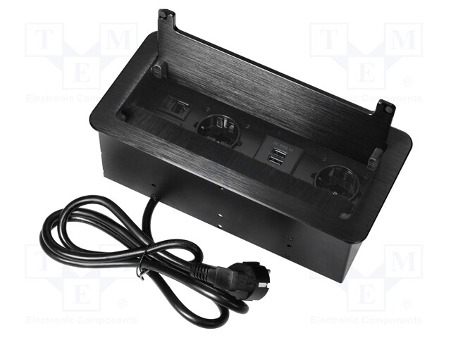 Plug socket strip: furniture; 3600W; black; Cutout: 255x120mm
