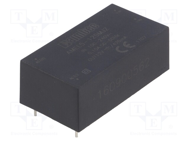 Converter: AC/DC; 5W; Uout: 12VDC; Iout: 0.42A; 80%; Mounting: PCB