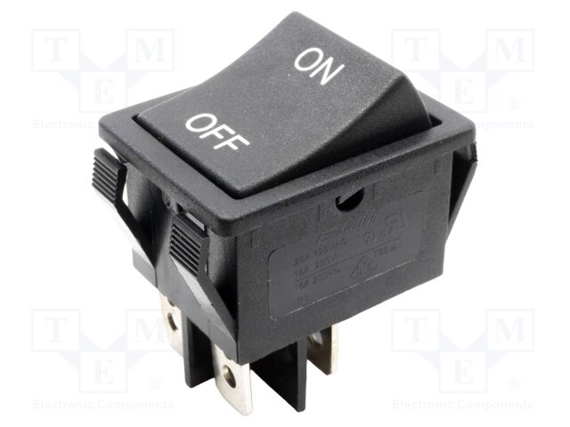 ROCKER; DPST-NO; Pos: 2; ON-OFF; 16A/250VAC; black; none; Body: black