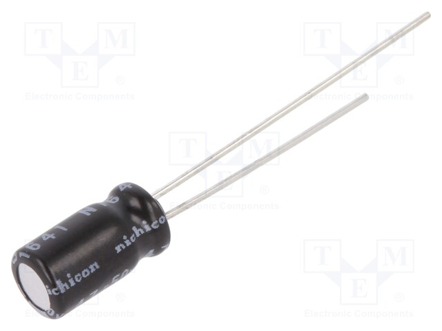 Capacitor: electrolytic; THT; 4.7uF; 50VDC; Ø5x9mm; Pitch: 2mm; ±20%