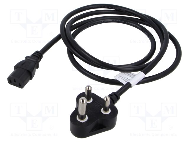 Cable; 3x1mm2; IEC C13 female,IS 1293 (M) plug; PVC; 1.8m; black