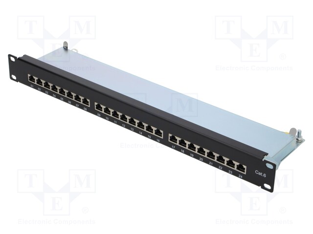 Patch panel; RJ45; Cat: 6; RACK; Colour: black; Number of ports: 24