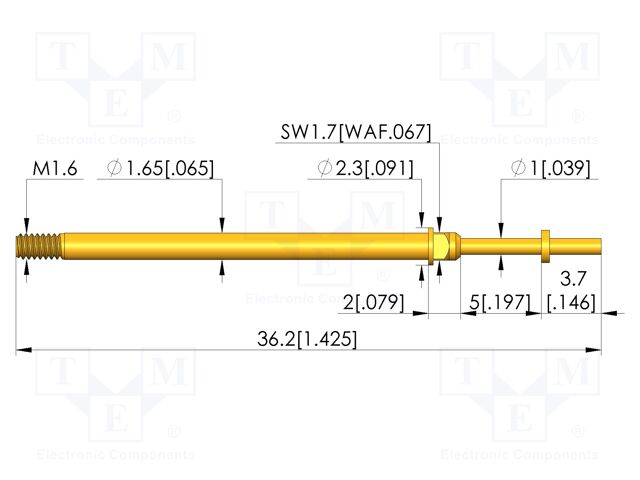Test needle; Spring compression: 4mm; 5mm; 8A; CuBe; gold-plated