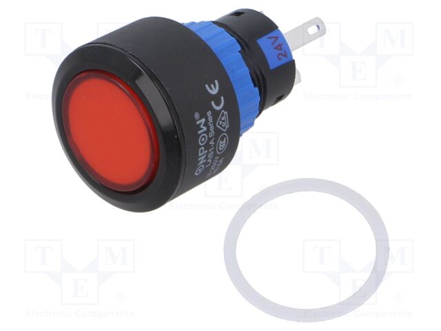 Switch: push-button; Pos: 2; SPDT; 0.5A/220VAC; 1A/24VDC; ON-(ON)