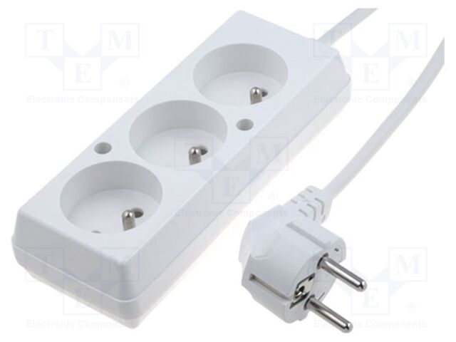 Extension lead; 3x1.5mm2; Sockets: 3; PVC; white; 1.5m; 16A
