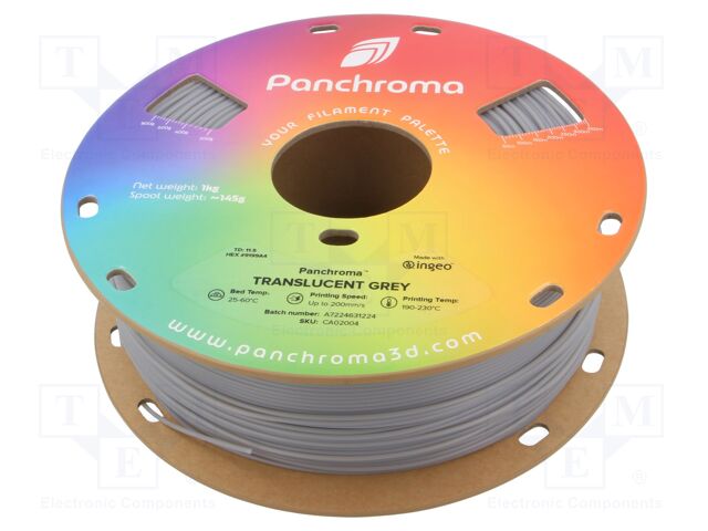 Filament: PLA; 1.75mm; translucent grey; 190÷230°C; 1kg