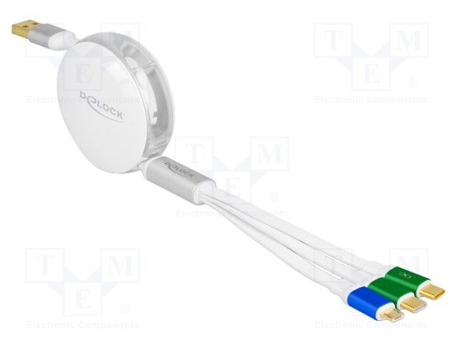 Cable; USB 2.0,rolled; gold-plated; 1.13m; white; 22AWG; 10V; 2.4A