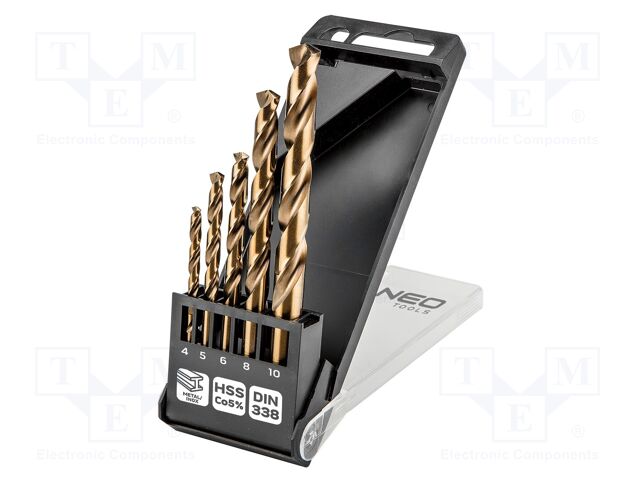 Drill set; for metal; high speed steel; plastic cassette; 5pcs.
