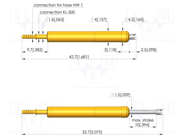 Test needle; Spring compression: 6mm; 10mm; 2A; steel; Ø: 2mm; 4.2N