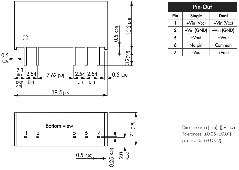 Converter: DC/DC; 1W; Uin: 21.6÷26.4V; Uout: 15VDC; Uout2: -9VDC
