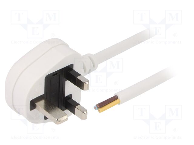 Cable; 3x1mm2; BS 1363 (G) plug,wires; PVC; 5m; white; 13A