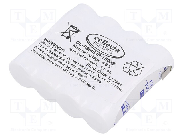 Re-battery: Ni-MH; AA; 4.8V; 1500mAh; soldering lugs; 58x15x52mm