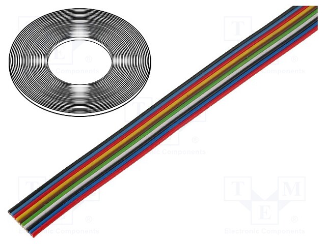 Wire: ribbon; stranded; Cu; 10x0,22mm2; unshielded; PVC; 300V; 50m