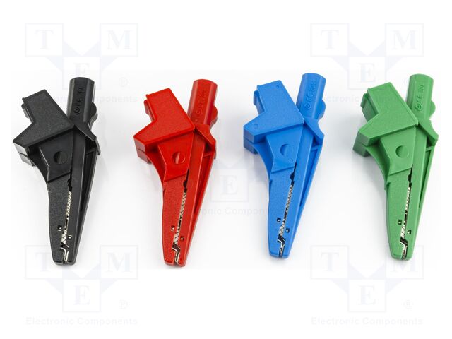 Crocodile clip; 20A; 1kV; black,red,blue,green; 4pcs; 23mm