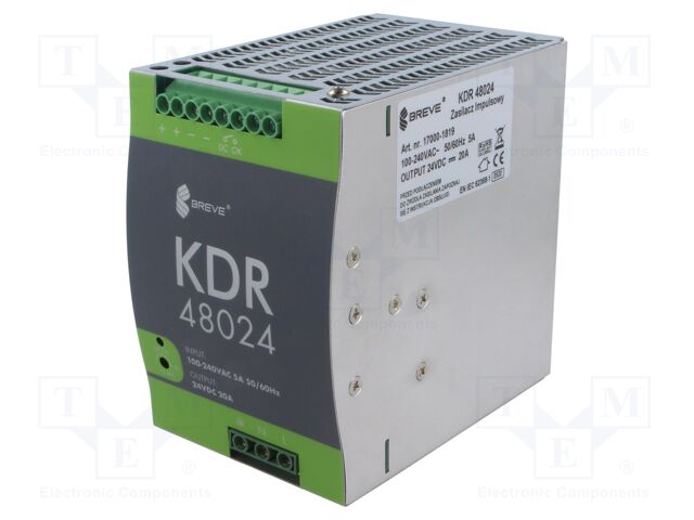 Power supply: switching; 480W; for DIN rail mounting; OUT: 1; KDR