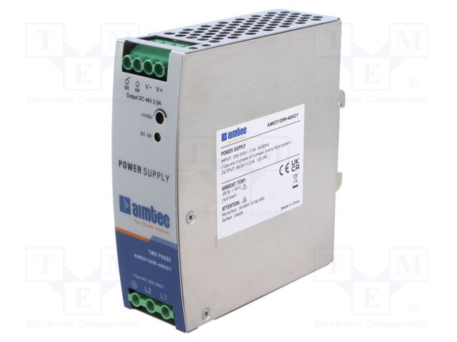Power supply: switched-mode; for DIN rail; 120W; 48VDC; 2.5A; 3kV