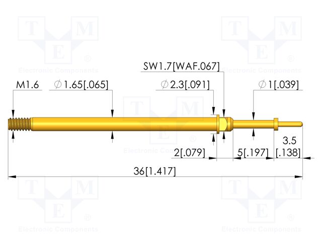 Test needle; Spring compression: 4mm; 5mm; 5A; CuBe; gold-plated