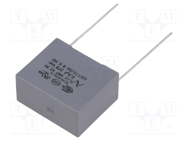Capacitor: polypropylene; X2; 2.2uF; 22.5mm; ±20%; 26.5x13x22mm