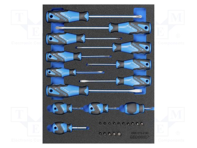 Kit: screwdrivers; in a foam tray; tool trolley; 28pcs.