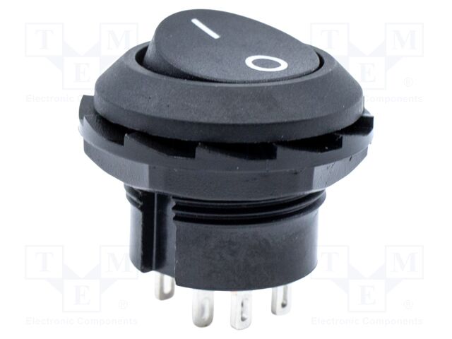 ROCKER; DPDT; Pos: 2; ON-ON; 6A/250VAC; black; none; Rcont max: 50mΩ