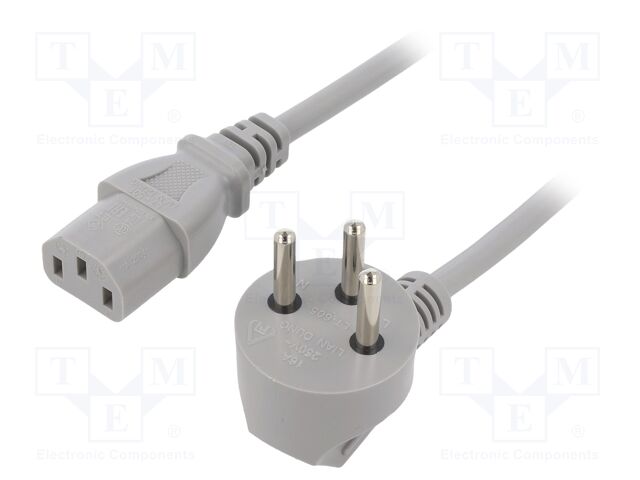 Cable; 3x1mm2; IEC C13 female,IS1-16P (H) plug angled; PVC; 3m