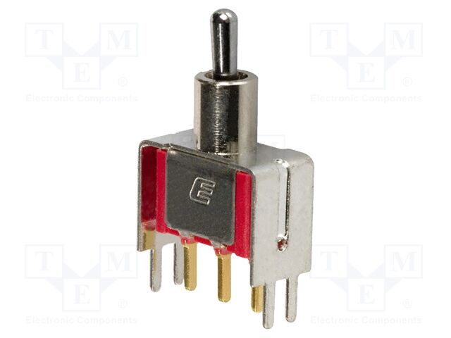 Switch: toggle; Pos: 2; SPDT; ON-ON; 0.02A/20VAC; 0.02A/20VDC; THT