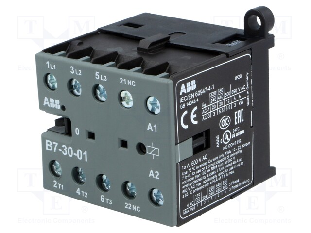 Contactor: 3-pole; NO x3; Auxiliary contacts: NC; 48VAC; 7A; B7