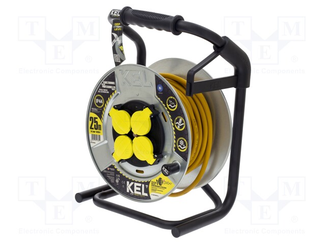 Extension lead; reel,with non-rotating sockets; Sockets: 4; 25m