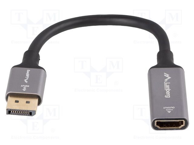 Adapter; DisplayPort plug,HDMI socket; 0.2m; silver; aluminium