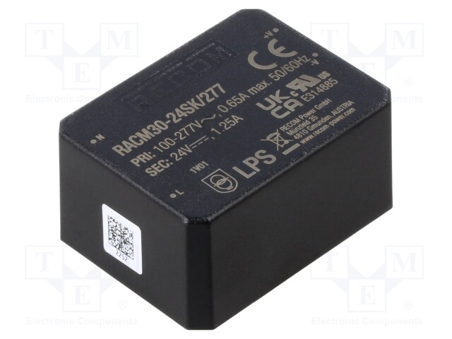 Converter: AC/DC; 30W; 85÷305VAC; 24VDC; Iout: 1.25A; 89%; PCB; 4000V