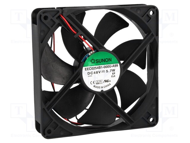 Fan: DC; axial; 48VDC; 120x120x25mm; 183.83m3/h; 44.5dBA; Len: 330mm