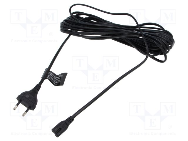 Cable; CEE 7/16 (C) plug,IEC C7 female; 5m; black; 2.5A; 230V
