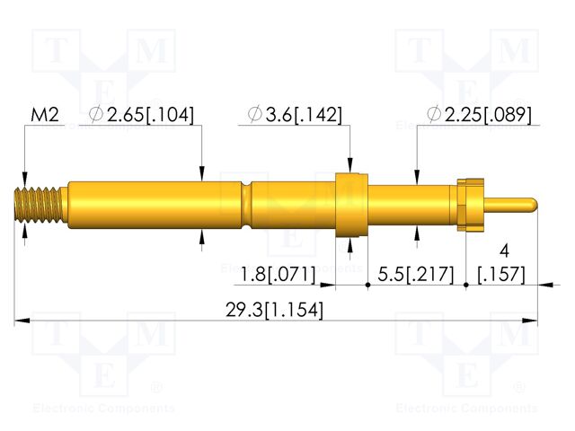 Test needle; Spring compression: 4mm; 5mm; 5A; CuBe; gold-plated