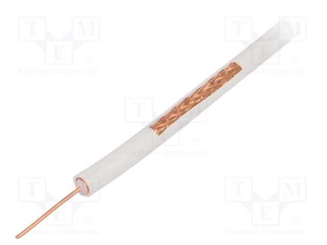 Wire: coaxial; RG6; 1x75Ω; solid; Cu; PVC; white; 100m