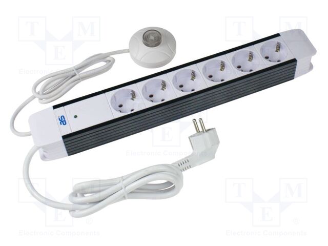 Extension lead; 3G1.5mm2; with foot switch; Sockets: 6; PVC; white