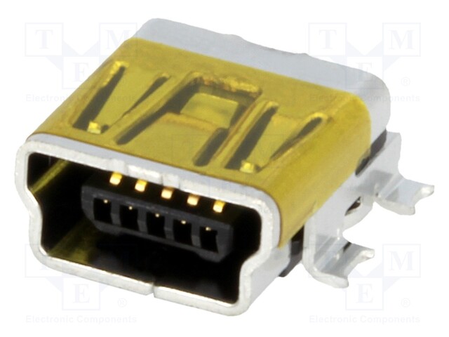 Socket; USB B mini; on PCBs; SMT; PIN: 5; horizontal