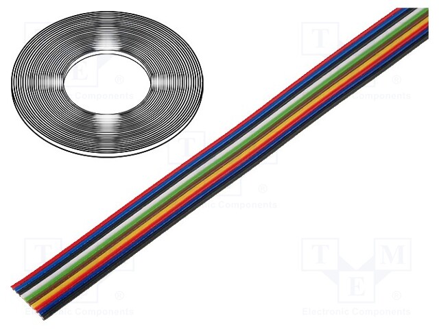 Wire: ribbon; stranded; Cu; 10x0,22mm2; unshielded; PVC; 150V; 50m