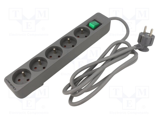 Extension lead; Sockets: 5; grey; 3x1,5mm2; 1.8m; 16A