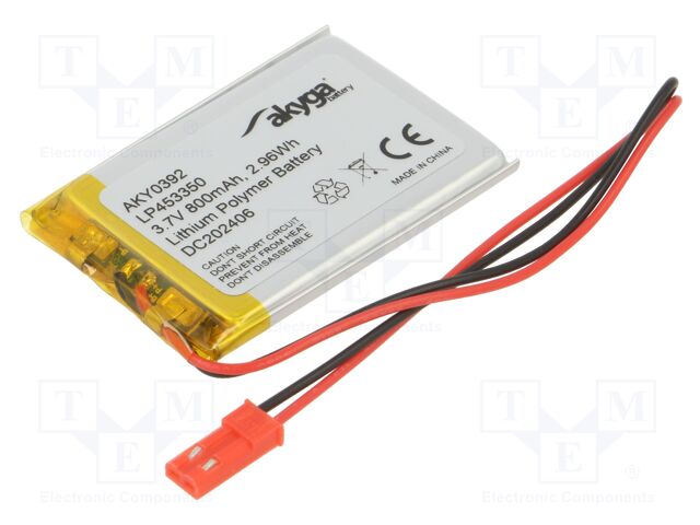 Re-battery: Li-Po; 3.7V; 800mAh; cables,JST SYP-02T-1 socket